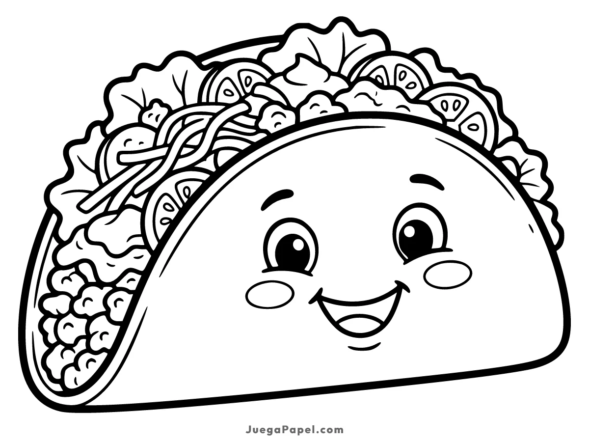 Dibujo para colorear e imprimir de Taco Feliz y Divertido