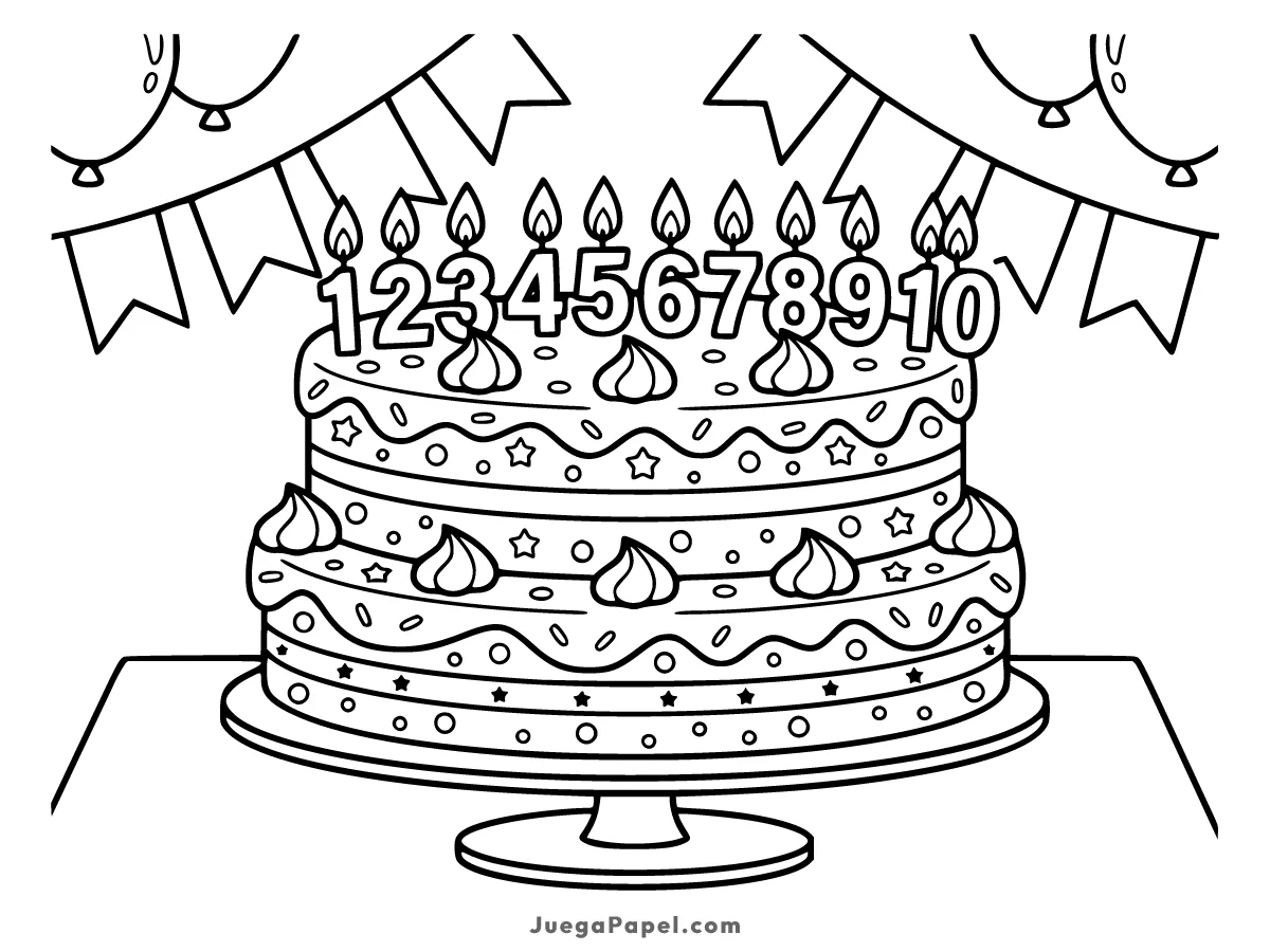 Dibujo para colorear e imprimir de Tarta de Cumpleaños Gigante