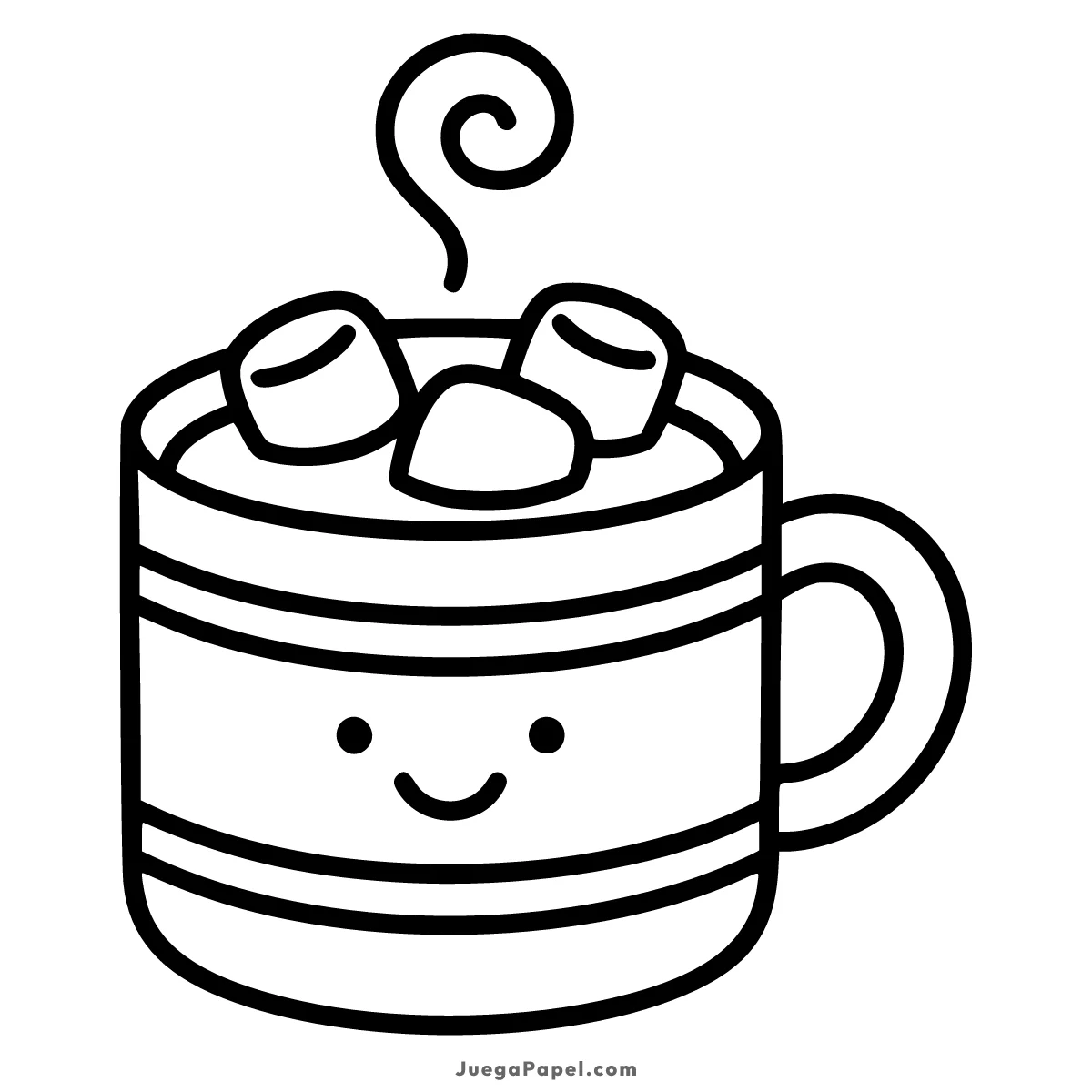 Dibujo para colorear e imprimir de Taza de Chocolate Caliente con Malvaviscos Kawaii