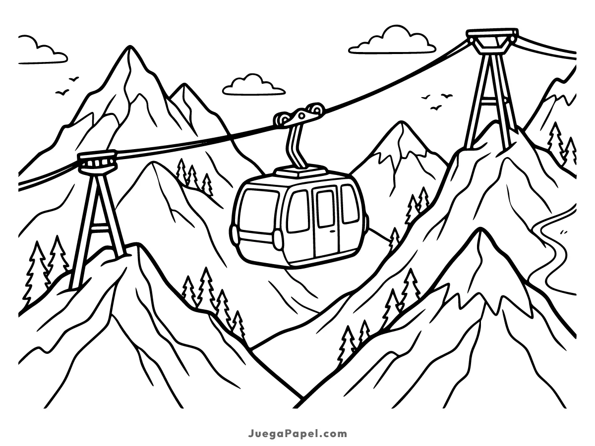 Dibujo para colorear e imprimir de Teleférico en Montaña