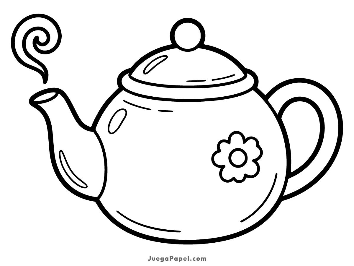 Dibujo para colorear e imprimir de Tetera Humeante con Flor