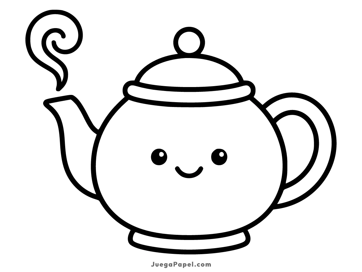 Dibujo para colorear e imprimir de Tetera Kawaii con Humo y Sonrisa