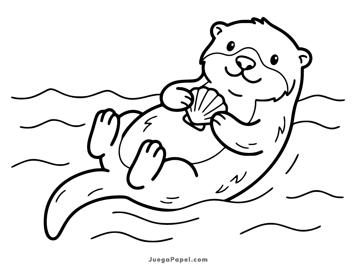 Dibujo para colorear e imprimir de Tierna Nutria Flotando con una Concha