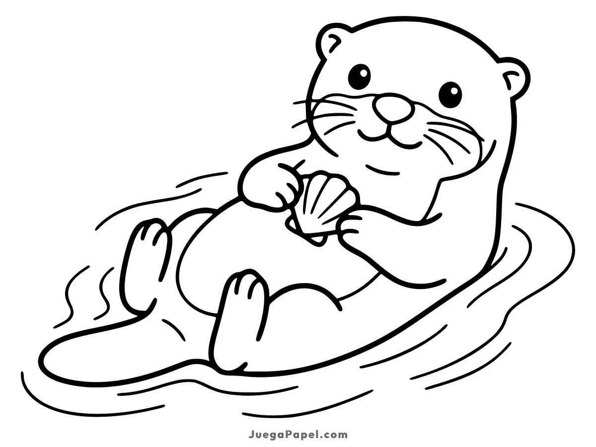 Dibujo para colorear e imprimir de Tierna Nutria Flotando en el Agua