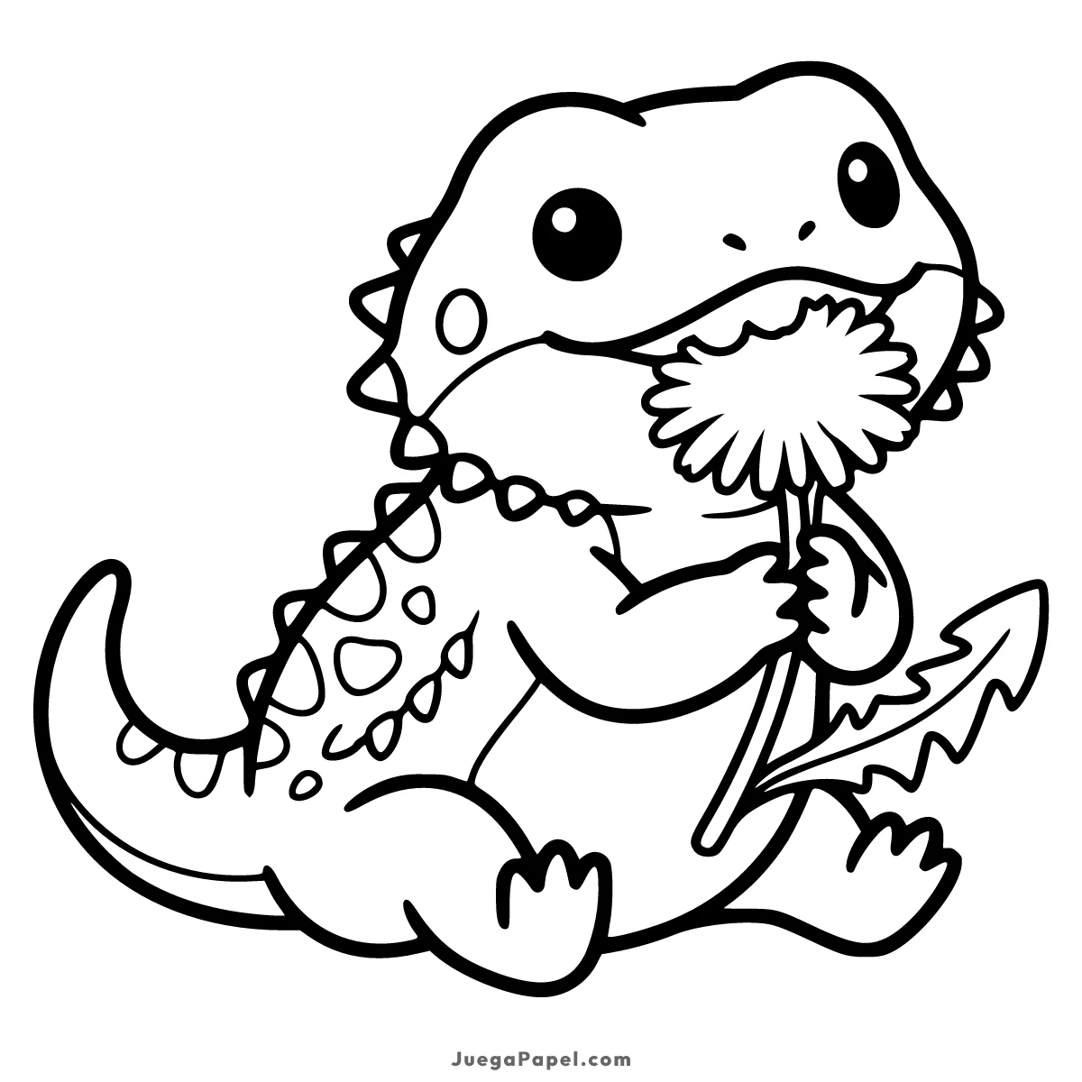 Dibujo para colorear e imprimir de Tierno Dragón Barbudo Comiendo una Flor