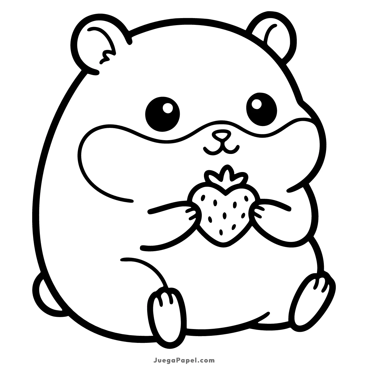 Dibujo para colorear e imprimir de Tierno Hámster Comiendo una Fresa