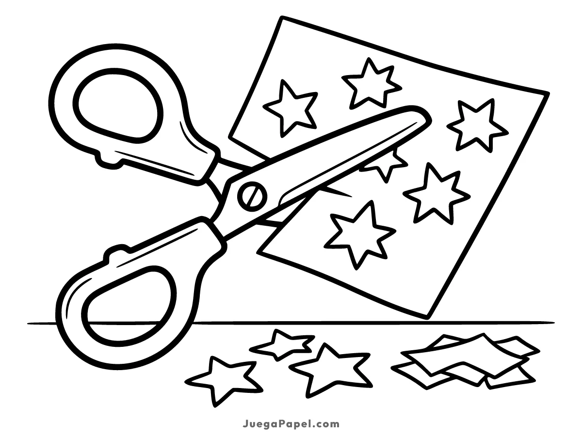 Dibujo para colorear e imprimir de Tijeras Recortando Estrellas