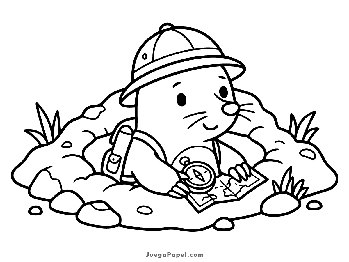 Dibujo para colorear e imprimir de Topo con Brújula y Mapa