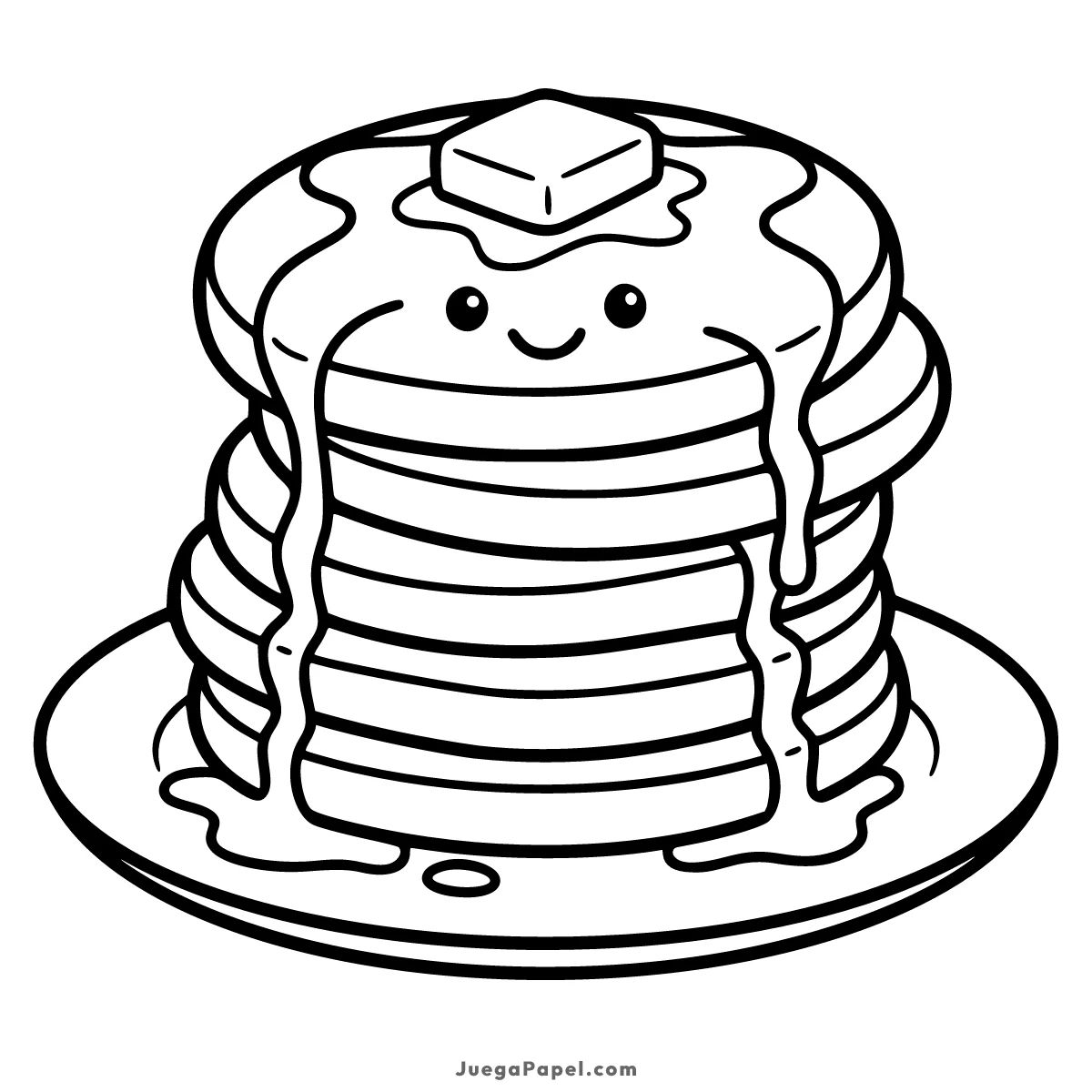 Dibujo para colorear e imprimir de Torre de Pancakes Kawaii con Mantequilla