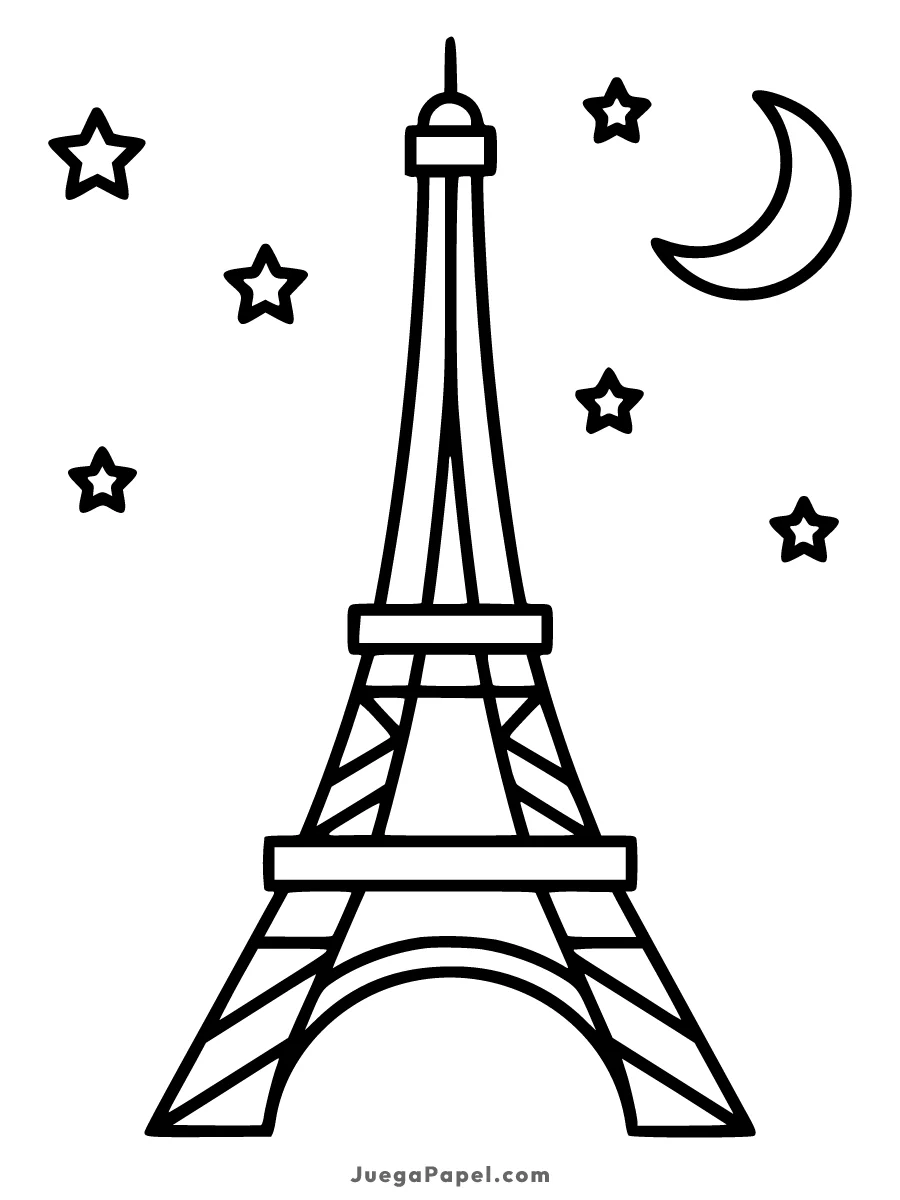 Dibujo para colorear e imprimir de Torre Eiffel bajo las Estrellas