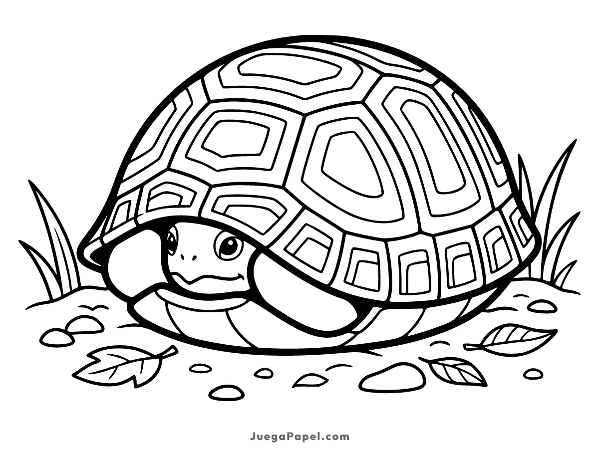 Dibujo para colorear e imprimir de Tortuga Escondida en su Caparazón