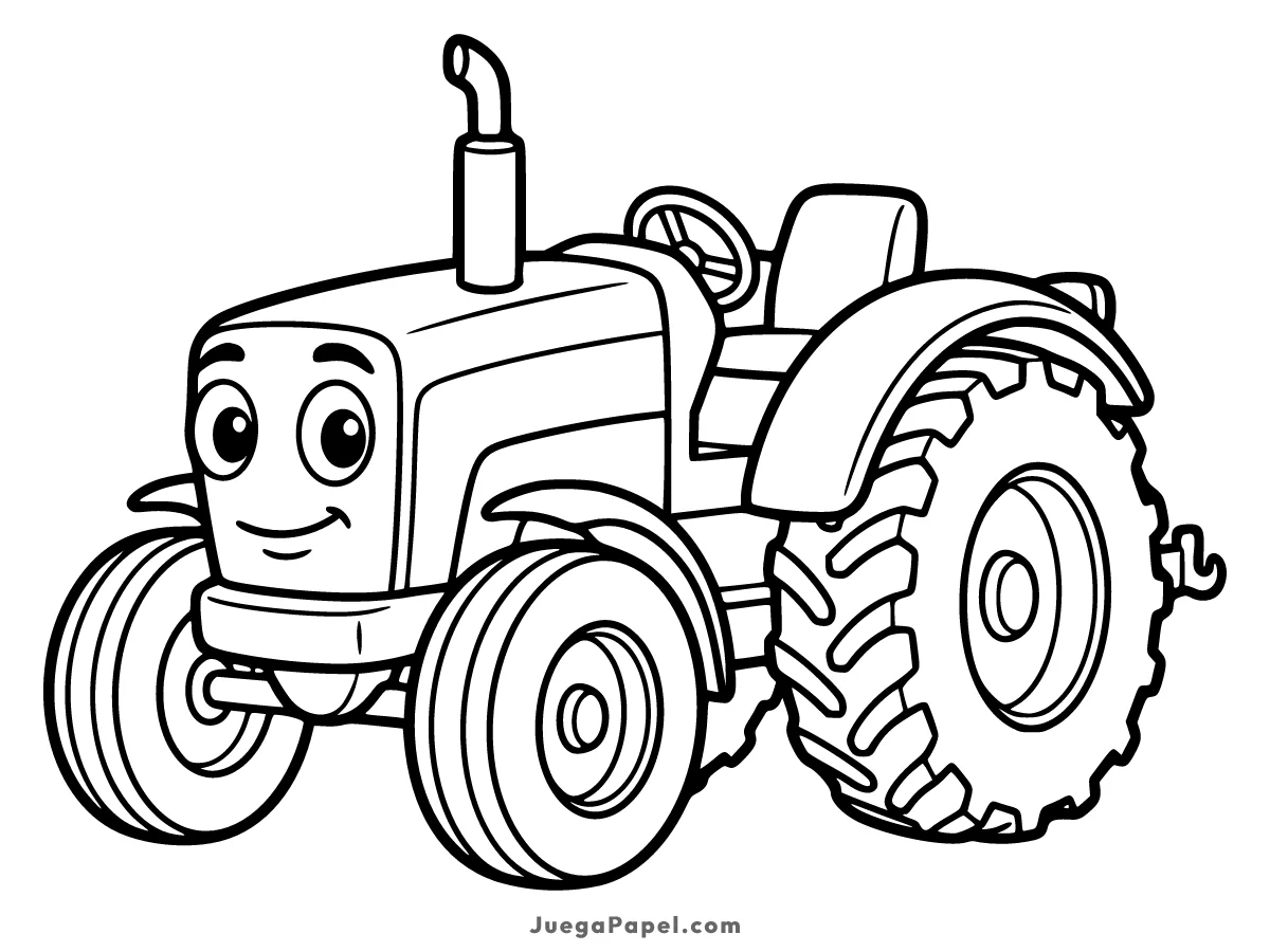 Dibujo para colorear e imprimir de Tractor Amigable de Granja