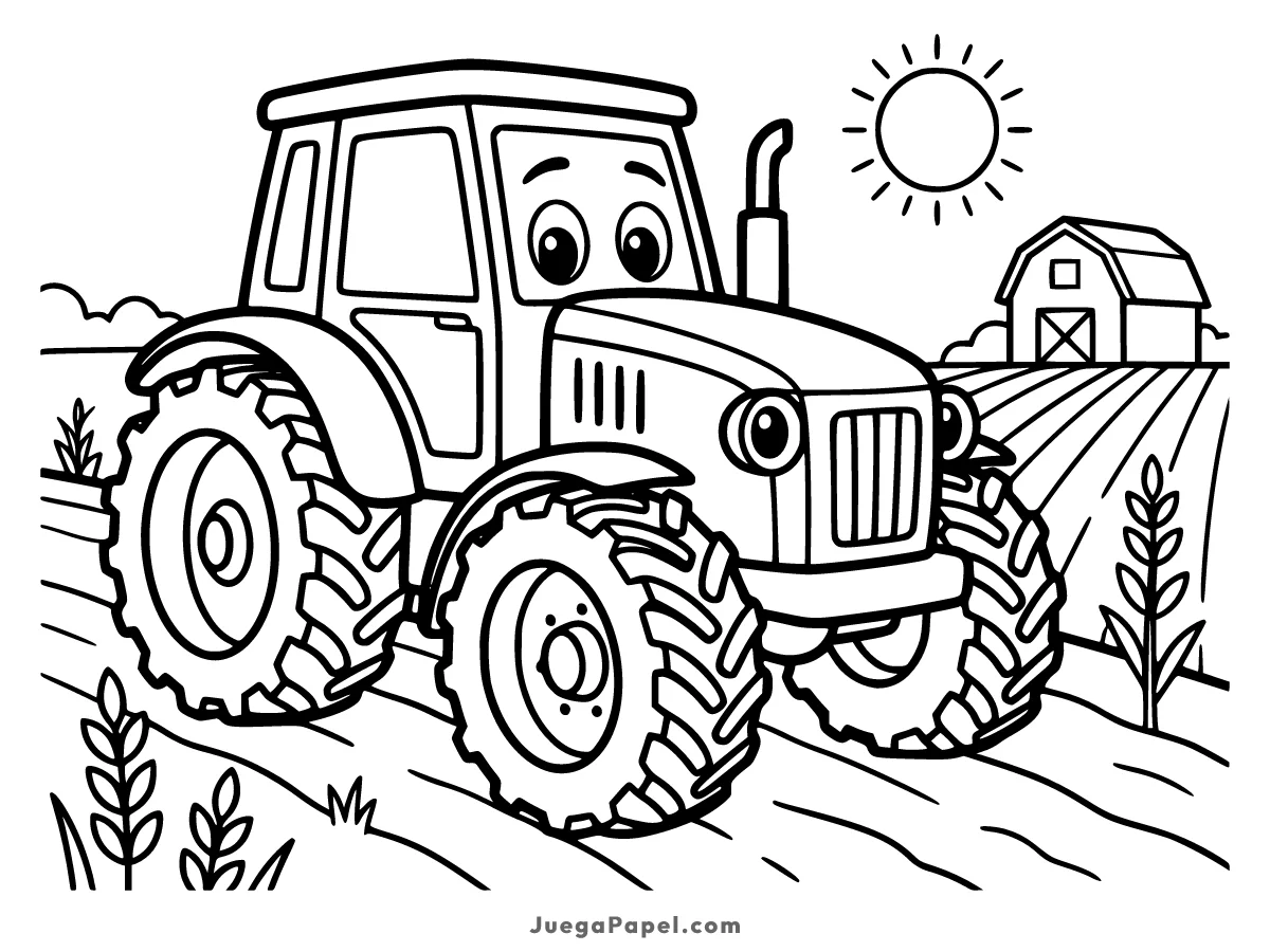 Dibujo para colorear e imprimir de Tractor de Granja con Grandes Ruedas