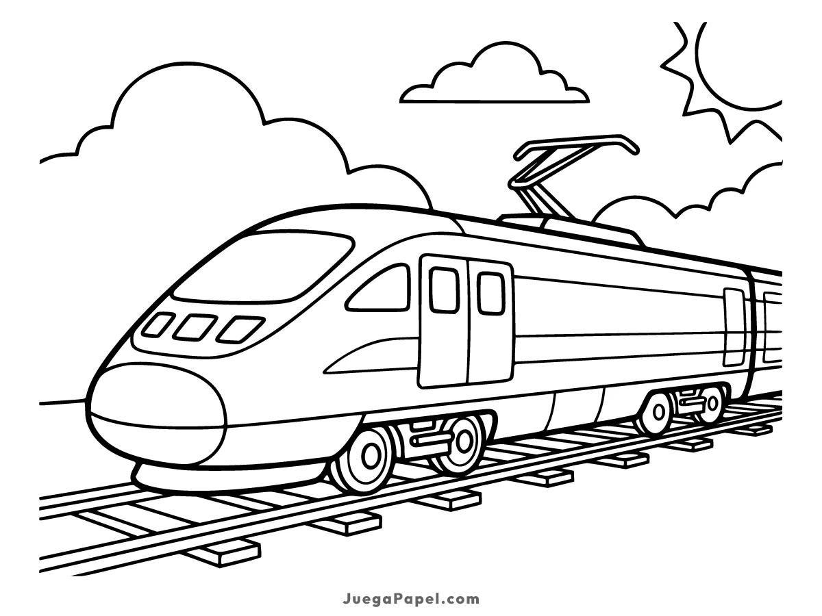 Dibujo para colorear e imprimir de Tren Bala Moderno sobre Vías