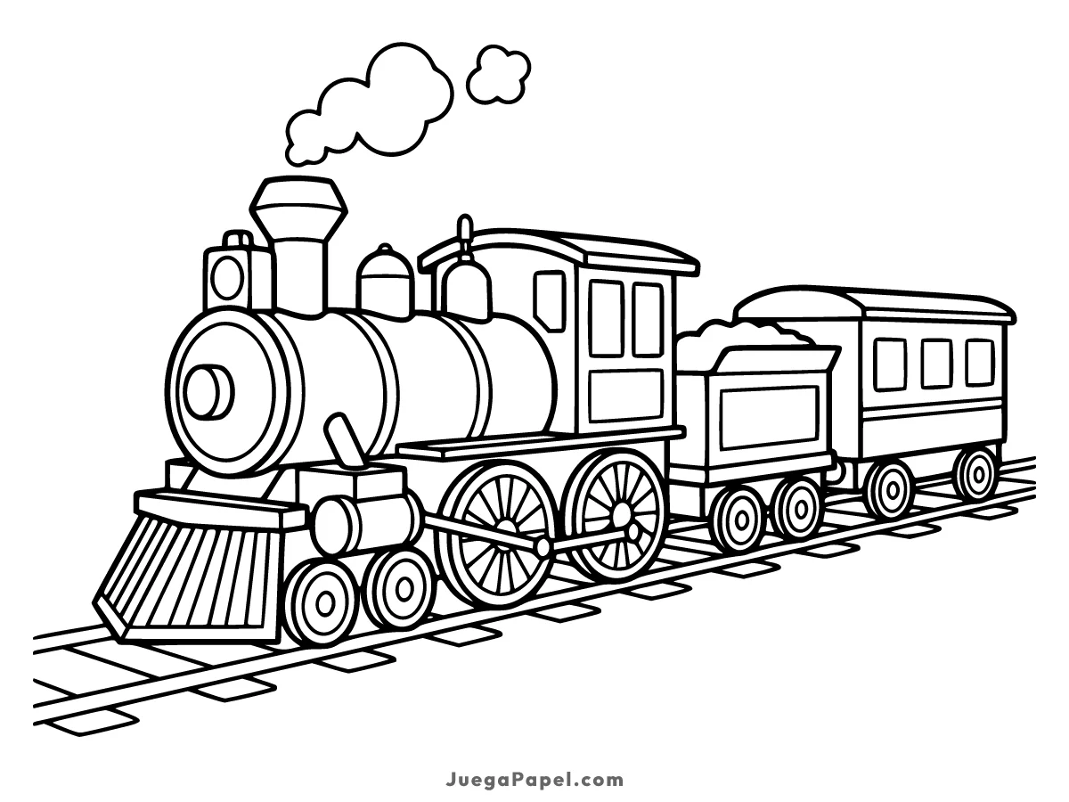 Dibujo para colorear e imprimir de Tren de Vapor con Vías