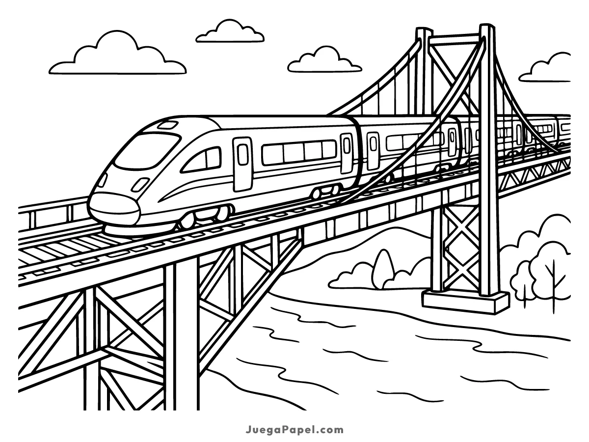 Dibujo para colorear e imprimir de Tren en Puente