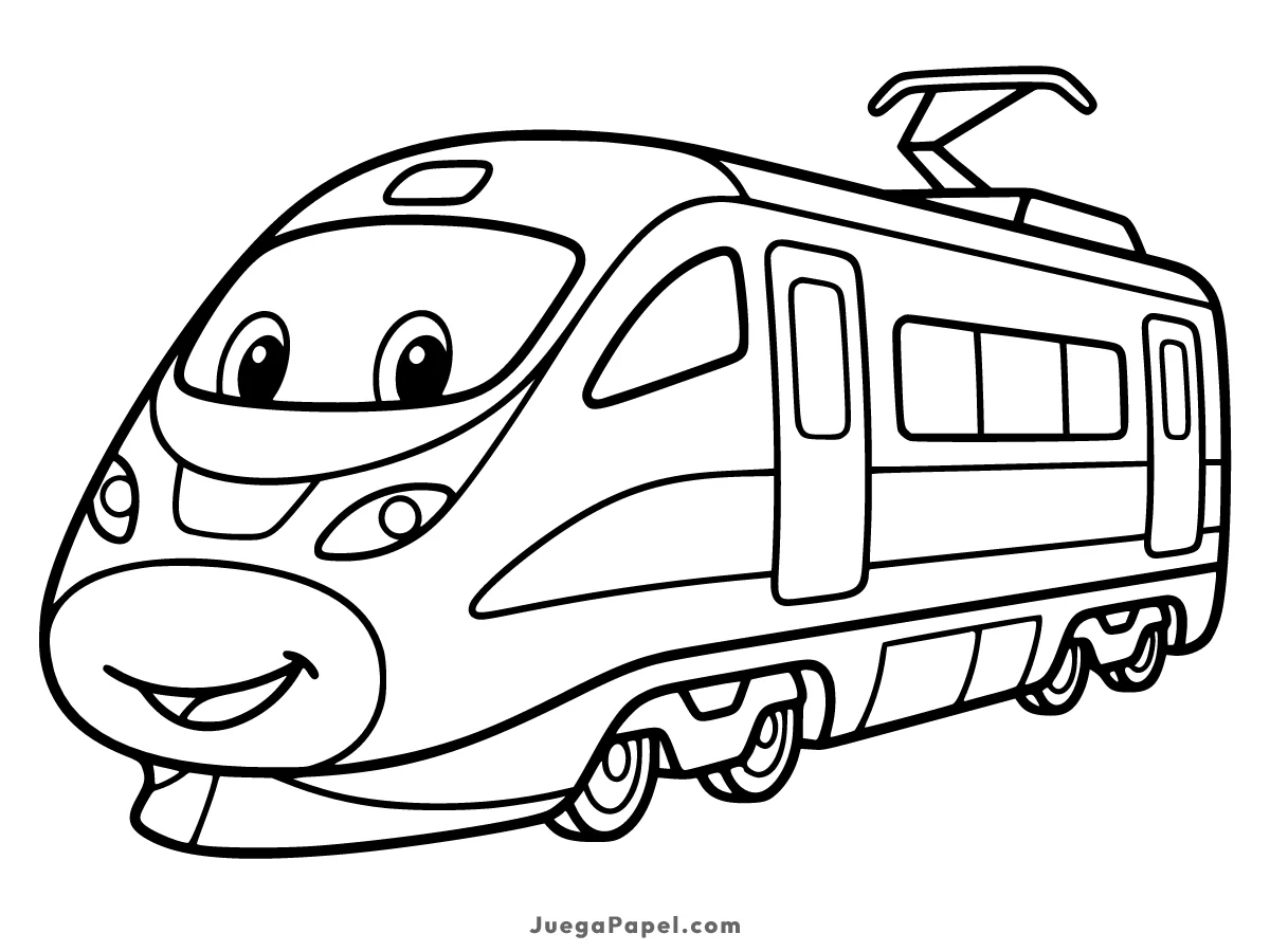 Dibujo para colorear e imprimir de Tren Moderno y Alegre con Rostro Amigable