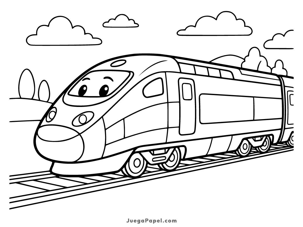 Dibujo para colorear e imprimir de Tren Sonriente sobre las Vías