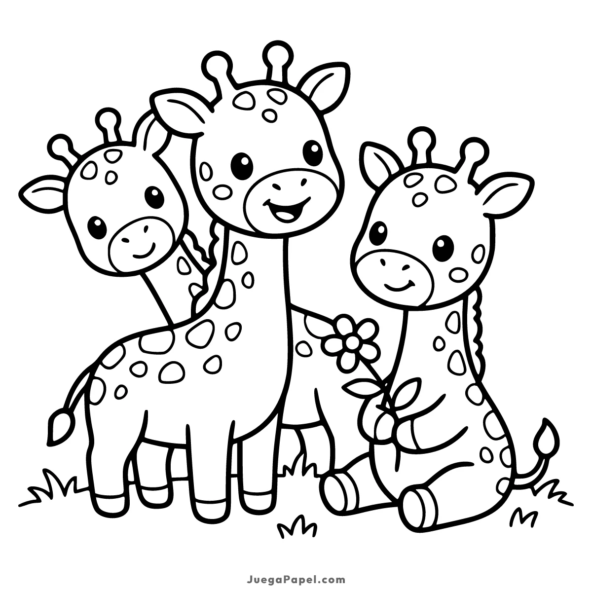 Dibujo para colorear e imprimir de Tres Jirafas Tiernas y Felices