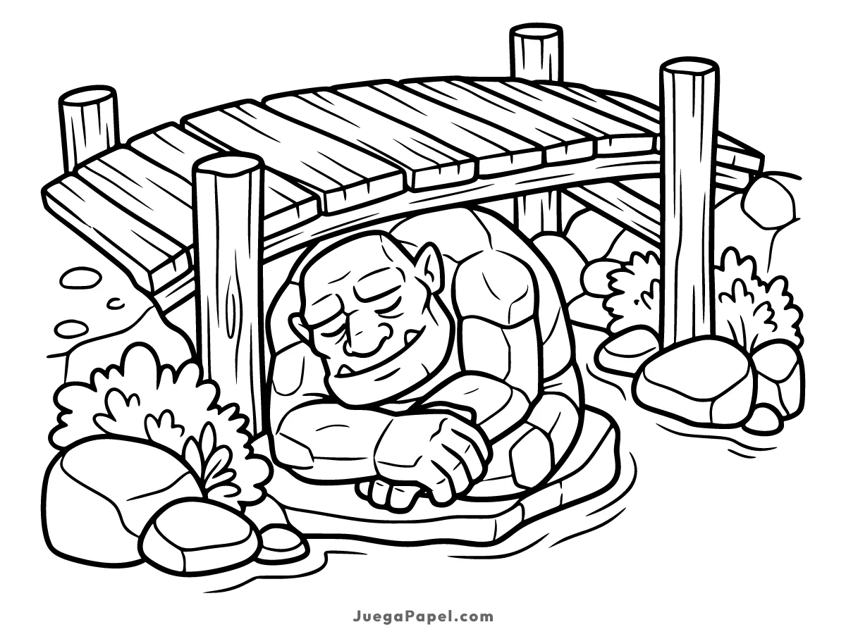 Dibujo para colorear e imprimir de Troll de Piedra bajo el Puente