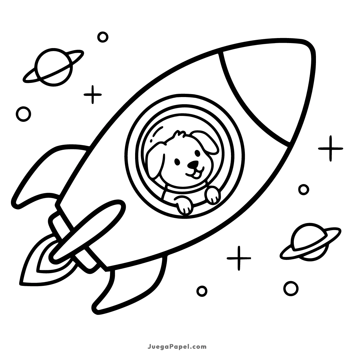 Dibujo para colorear e imprimir de Un cohete espacial con un perrito asomándose