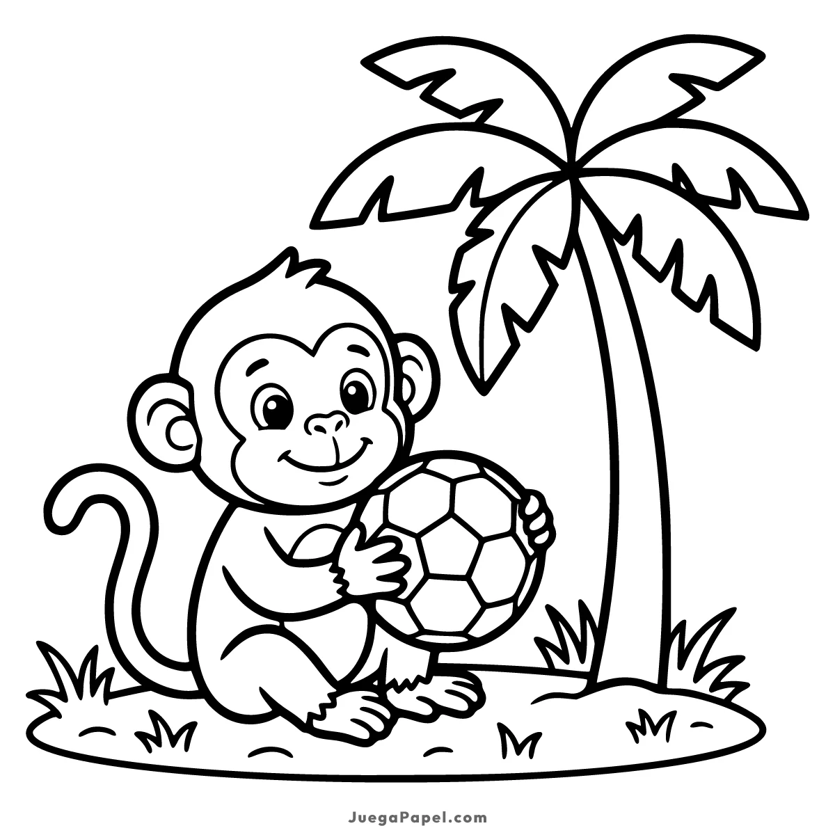Dibujo para colorear e imprimir de Un monito sosteniendo un balón de fútbol