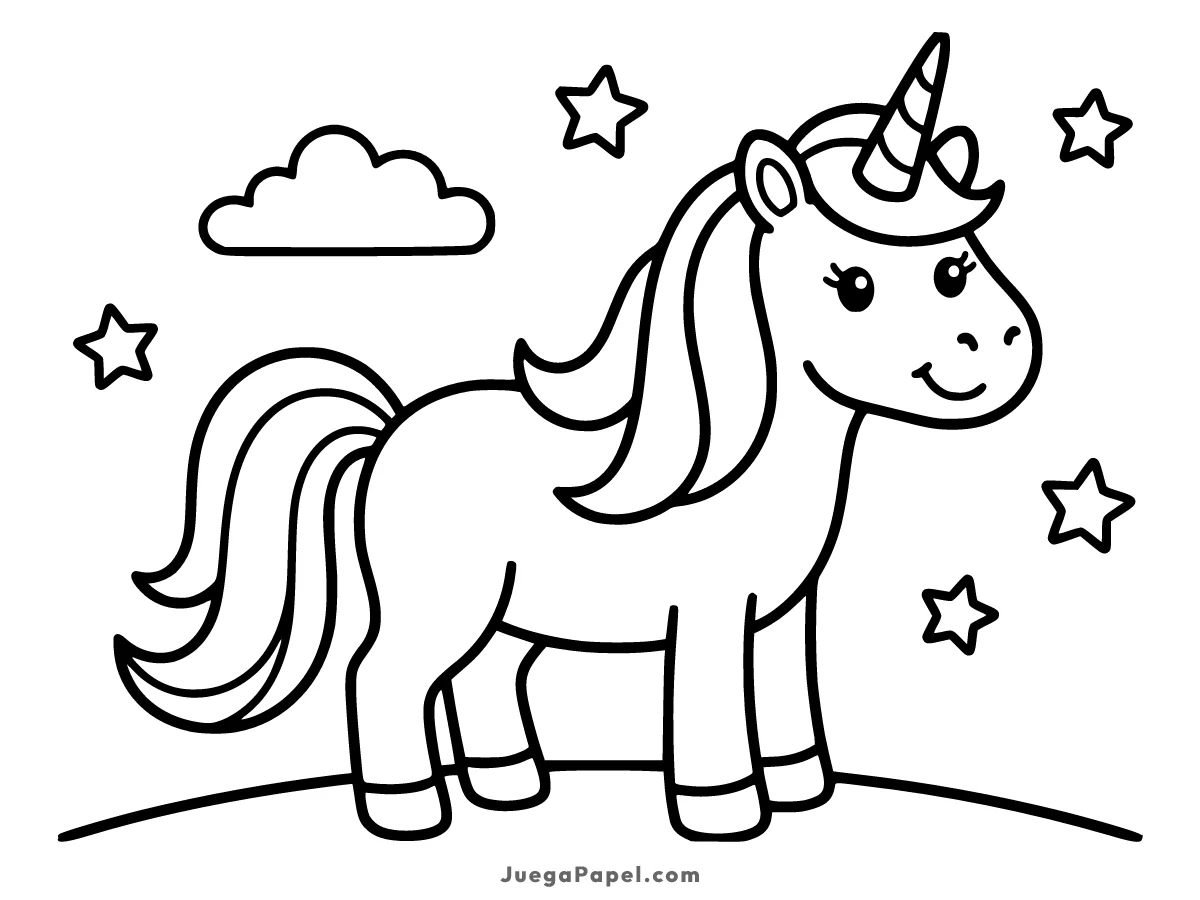 Dibujo para colorear e imprimir de Unicornio Mágico bajo las Estrellas