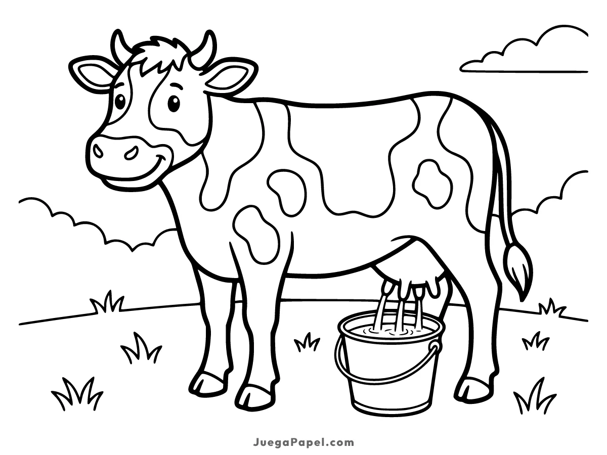 Dibujo para colorear e imprimir de Vaca Dando Leche