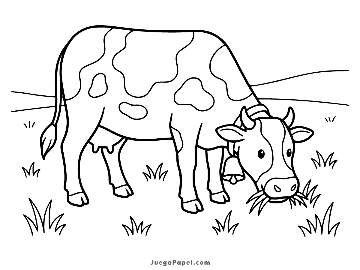 Dibujo para colorear e imprimir de Vaca Feliz Pastando en el Prado