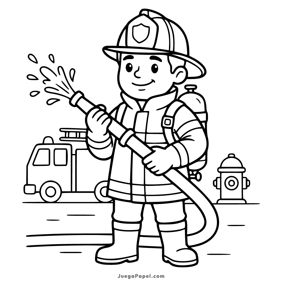 Dibujo para colorear e imprimir de Valiente Bombero Apagando un Incendio