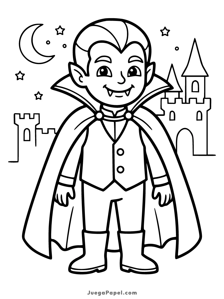 Dibujo para colorear e imprimir de Vampiro Amigable en su Castillo para Colorear