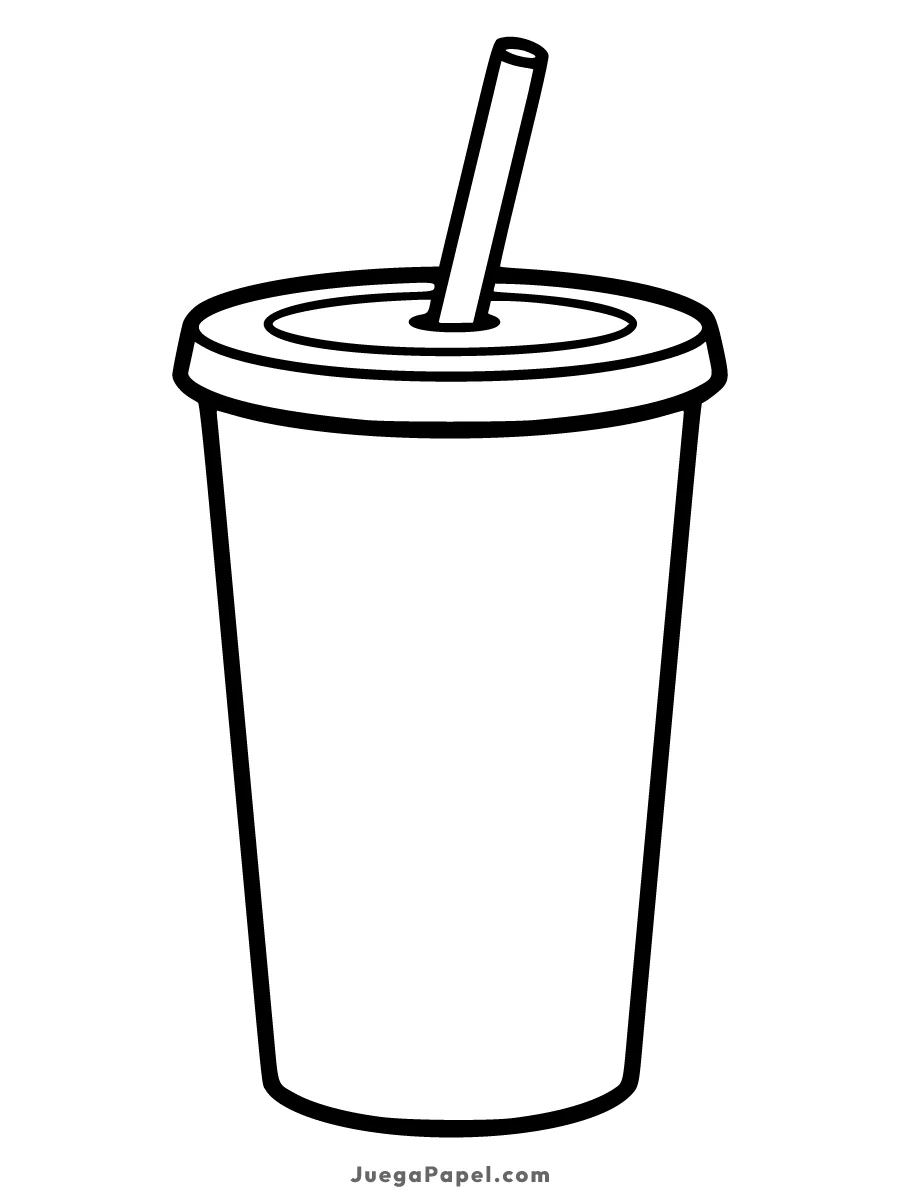 Dibujo para colorear e imprimir de Vaso de Refresco con Pajita para Colorear