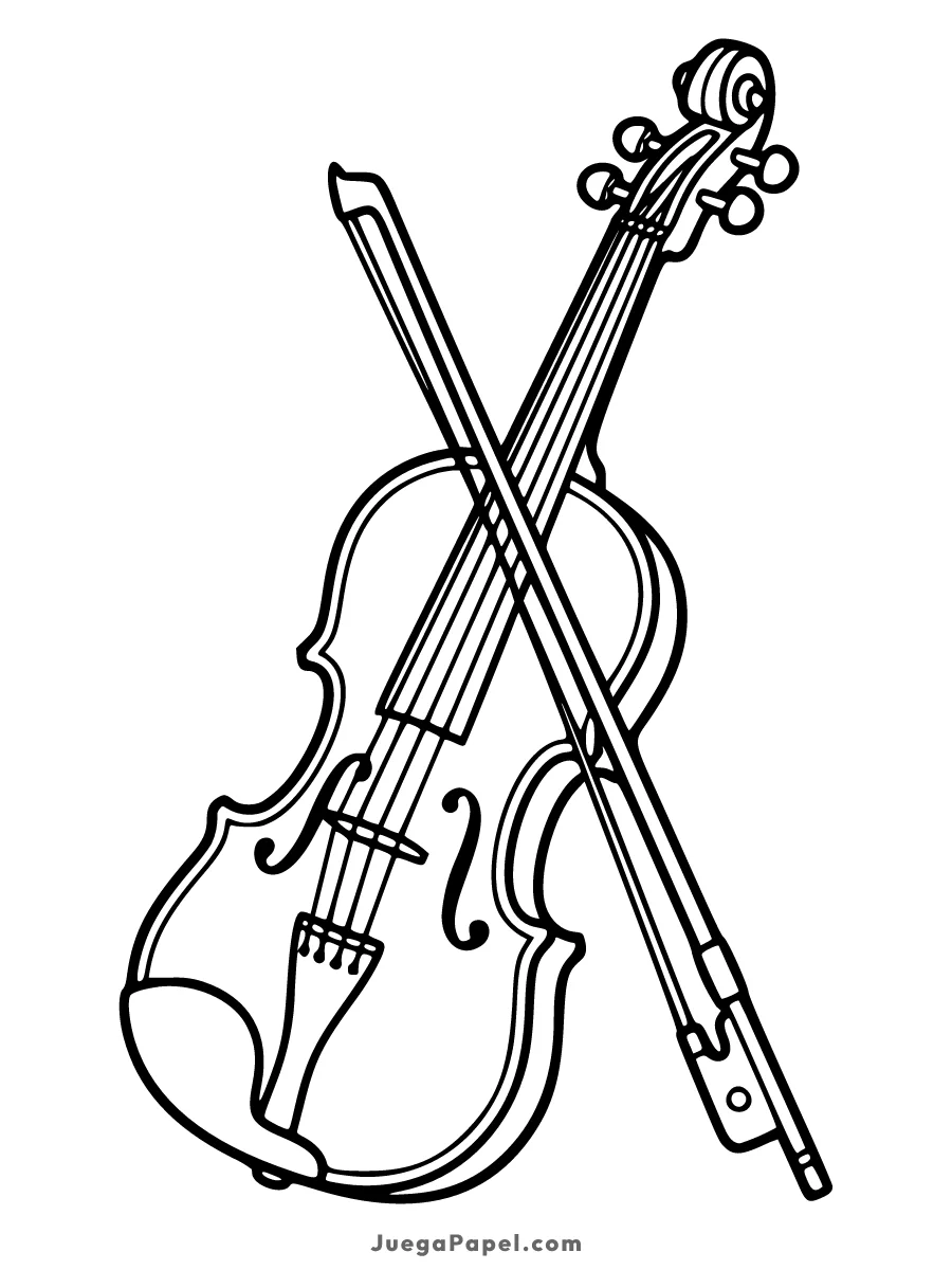 Dibujo para colorear e imprimir de Violín Clásico con Arco para Colorear