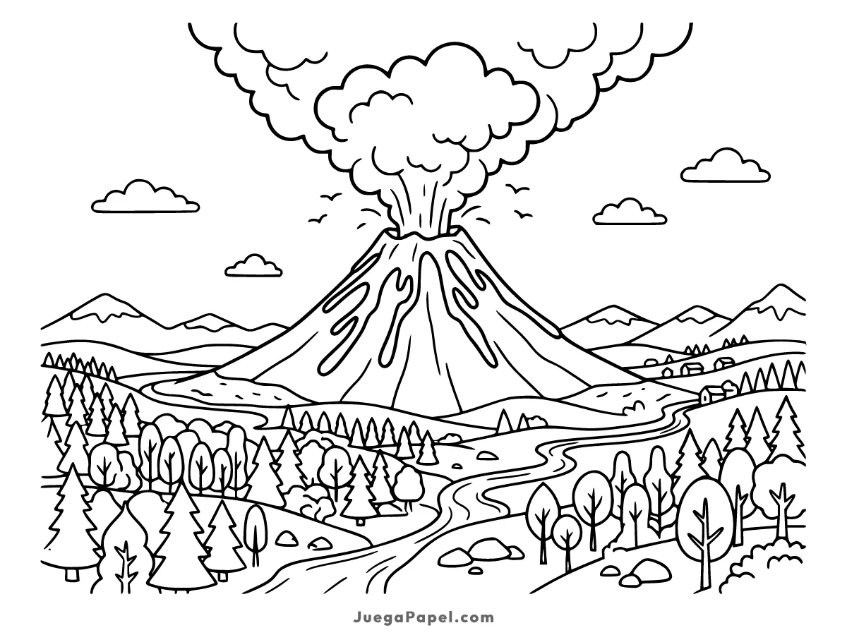 Dibujo para colorear e imprimir de Volcán en Erupción