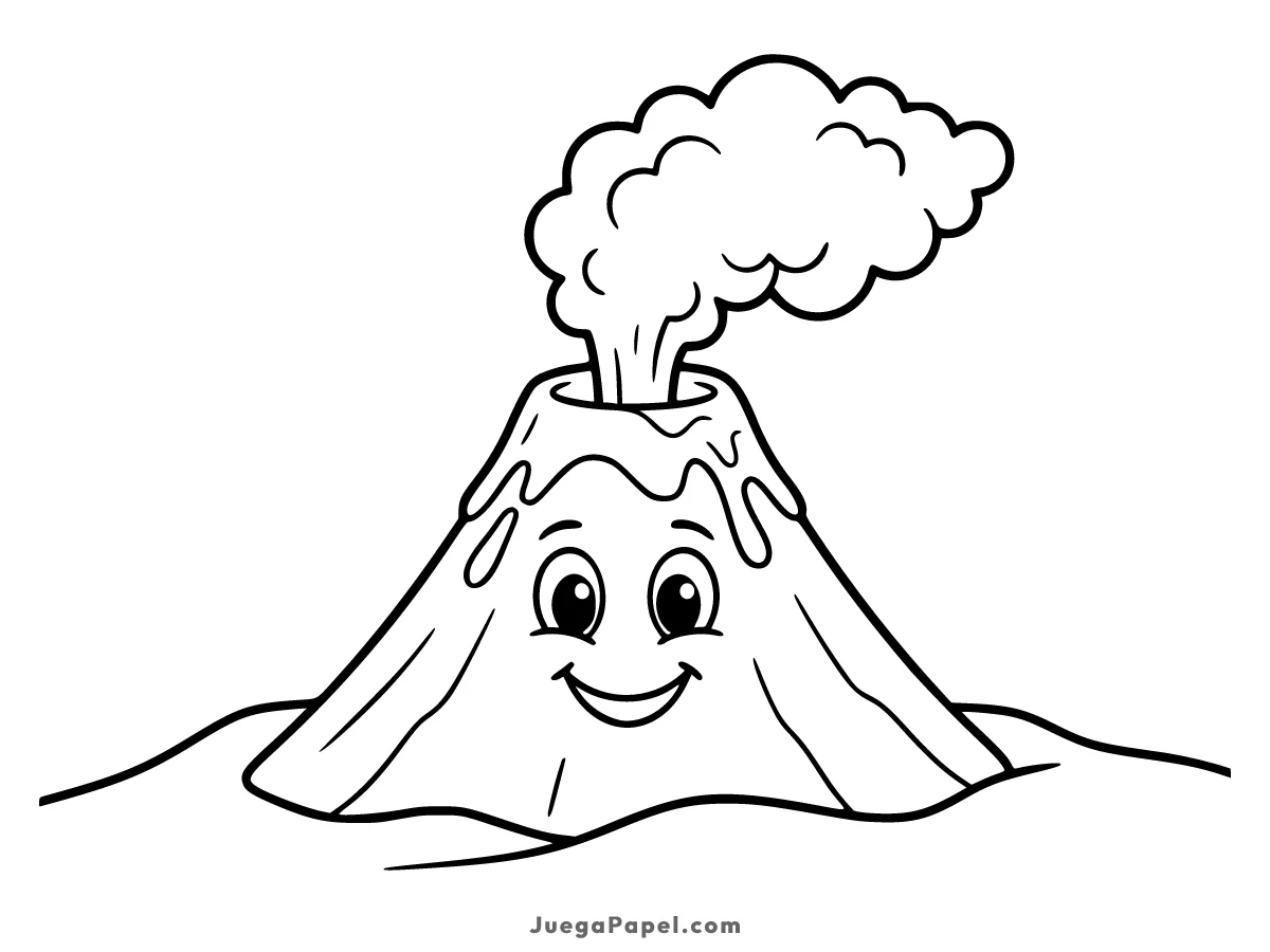 Dibujo para colorear e imprimir de Volcán Sonriente Eruptando Humo