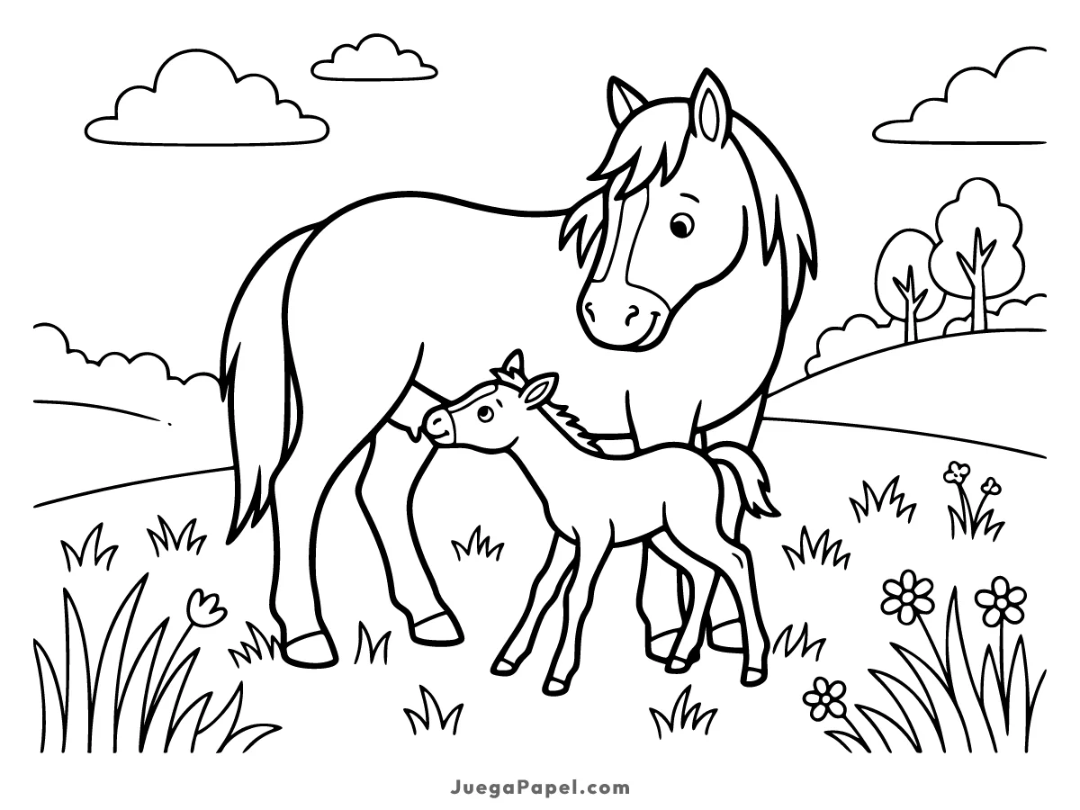 Dibujo para colorear e imprimir de Yegua y Potrillo