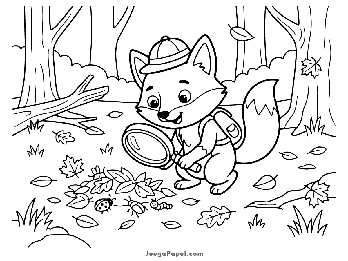 Dibujo para colorear e imprimir de Zorro Detective en el Bosque